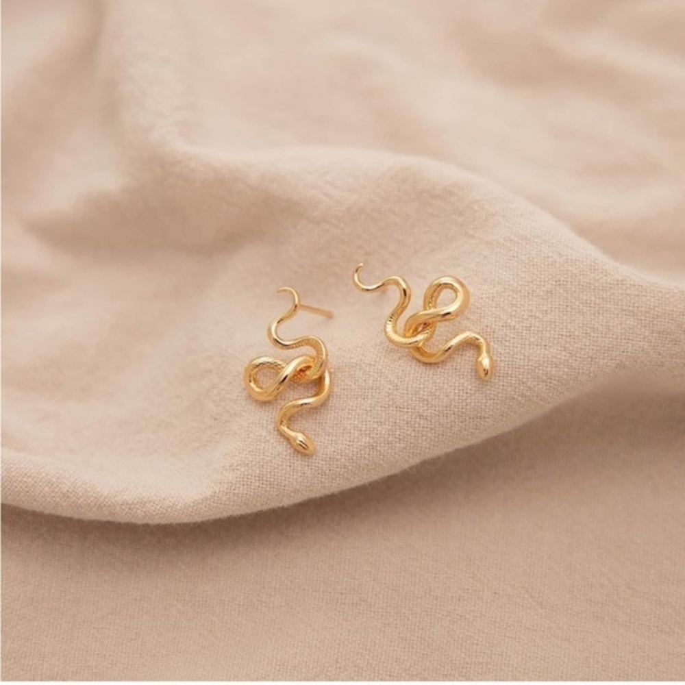 GOLD 14k Gold Plated Tangled Snake Earrings